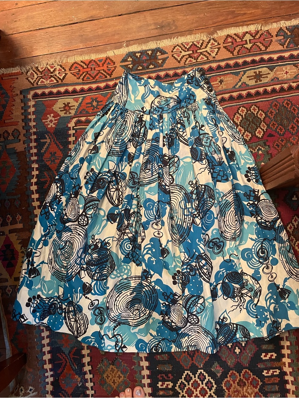 1950s Tiki Halter Circle Skirt Bolero 3pc Set Blue Black Cotton XS - Picture 9 of 15